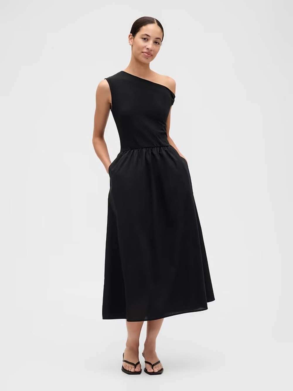 NWT Black One-Shoulder Midi Dress - Women